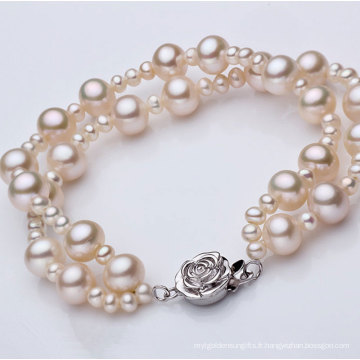 Fashion Double Strands Round Natural Pearl Bracelet Wholesale